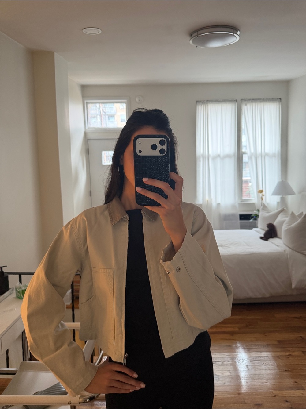 For The Republic Light Beige Cropped Jean Jacket